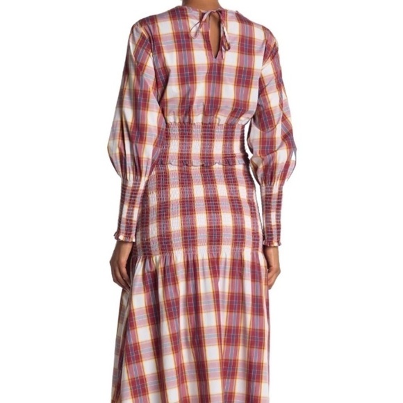 Something Navy Blanche Smocked Plaid Midi Dress Small NWOT Preppy Classic - Picture 3 of 16